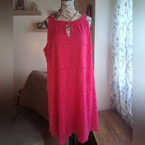 Tacera Vibrant Pink Lace Dress